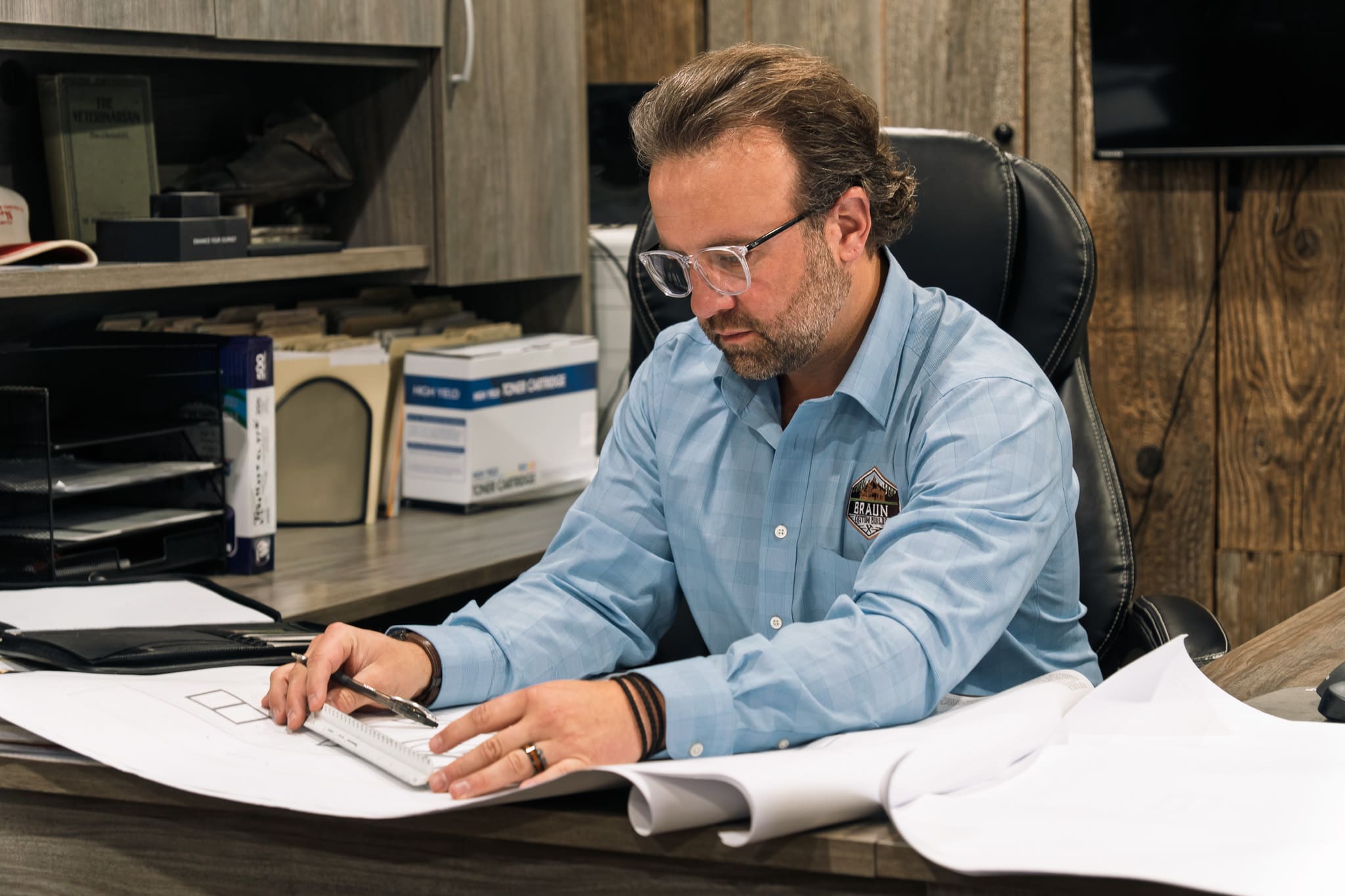Reviewing blueprints on site